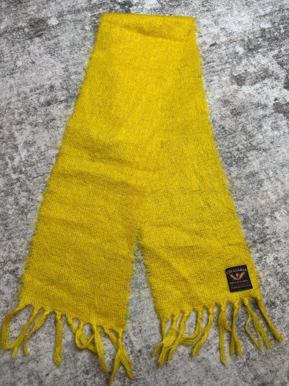 Vintage Creagaran Scotland Home Weavers Scarf Mohair Wool Yellow Scottish 9x70”
